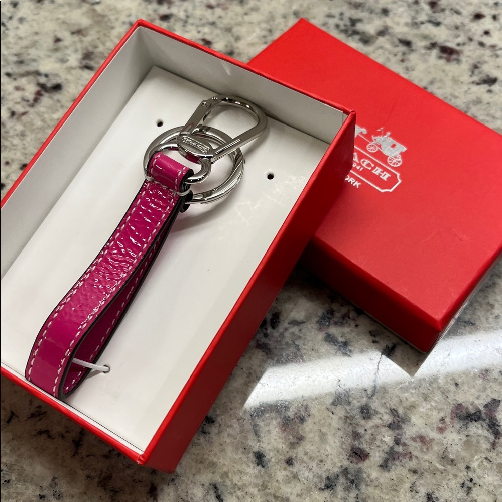 Coach Pink Patent Leather Key Fob NWT in Box